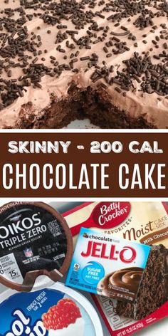 a cake with chocolate frosting and sprinkles on top is shown in this collage