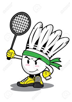 a cartoon character holding a tennis racquet and wearing a headdress with feathers on it