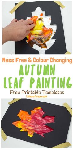 an autumn leaf craft is shown with the text, mess free and color changing