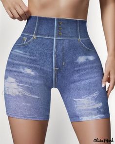 Olivia Mark - Active Wear High Waist Shorts in Denim Print Denim Print, High Waist Shorts, Olivia Mark, High Waisted Shorts, Active Wear, High Waist, High Waisted, How To Wear