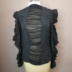 Black Gothic Top With Sheer Sleeves, Gothic Evening Tops For Summer, Gothic Summer Evening Tops, Summer Evening Gothic Tops, Black Sheer Silk Tops, Black Gothic Blouse For Formal Occasions, Formal Black Sheer Blouse, Fitted Blouse With Sheer Sleeves For Evening, Evening Blouse With Sheer Sleeves