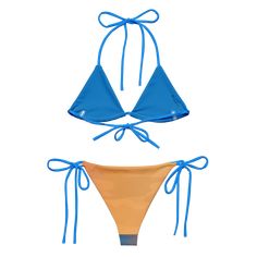 Stay comfortable and beach ready all summer in this FYC String Bikini set. It’s made from soft recycled polyester with double-layering and UPF 50+. Style the straps how you like, and get ready to swim! 🏊‍♀️ 🌟 Features: Soft and stretchy material with UPF 50+ protection. Available in sizes up to 4XL. Bikini top comes with removable padding for comfort. Multiple ways to tie and style the bikini set. 🌊 Disclaimer: To make your All-Over Print Recycled String Bikini last longer, thoroughly rinse i Adjustable Blue Nylon Swimwear, Adjustable Nylon Swimwear For Poolside, Adjustable Nylon Swimwear For Sunbathing, Adjustable Swimwear For Summer Surfing, Adjustable Nylon Swimwear For Beach Season, Blue Nylon T-back Swimwear, Summer Surfing Swimwear With Adjustable Straps, Adjustable Summer Swimwear For Surfing, Blue Surfing Swimwear With Adjustable Straps