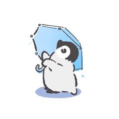 a cartoon penguin holding an umbrella in the rain