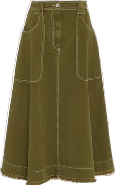 Skirt Silhouettes, Green Midi Skirt, Twill Skirt, Midi Skirt Outfit, Everyday Fashion Outfits, Sewing Skirts, Alexa Chung