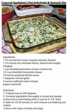 the recipe for an appetizing dish with spinach and artichoke dip