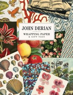 the cover of john derian's wrapping paper and gift tags, with images of seashells