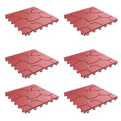 six red tiles with holes in the middle