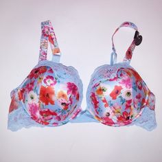 Victoria Secret Bra Bombshell Push Up Blue Pink Floral Shine Strap Logo Adds 2 Cup Sizes Lace Trim Very Sexy Underwire New With Tags *Bundle To Save Chavonne11 8722 34b 34b 36b 36c Summer Push-up Bra In Blue, Victoria's Secret Pink Floral Print Bra, Spring Floral Print Multicolor Bra, Blue Lace Trim Bra For Spring, Summer Floral Print Pink Bra, Victoria's Secret Summer Floral Print Bra, Spring Light Blue Bra With Padded Cups, Blue Lace Trim Bra For Summer, Spring Floral Print Push-up Bra