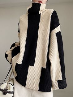 Elegant Knitwear, Simple Elegant Style, Black And White Sweater, Elegant Clothing, Long Cardigan Sweater, Woman Sweater, Elegant Sweater, Womens Sweaters, Loose Pullover