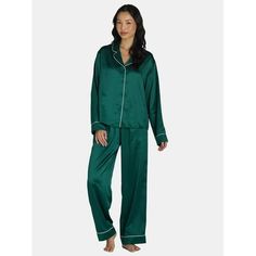 Kick back and relax in the luxurious comfort of The Pioneer Woman's Satin 2-Piece Pajama Set. Crafted in matte satin this glamorous set includes a long-sleeve top and matching pants. Ann elegant indulgence at the end of the day, this pajama set makes an ideal gift for yourself or someone special on your list. Only at Walmart. Size: XL.  Color: Green.  Gender: female.  Age Group: adult. Silk Loungewear, Long Pajama Pants, Forest Clothes, Satin Sleepwear, Soft Pajamas, The Pioneer Woman, Satin Pyjama Set, Womens Pyjama Sets, Sleepwear Sets