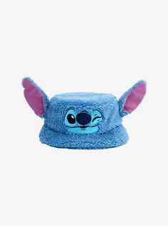 Disney Stitch Sherpa 3D Ear Bucket Hat | Hot Topic Cute Stitch Stuff, Stitch Merch, Stitch Outfits, Stitch Bucket Hat, Sherpa Hat, Stitch Accessories, Stitch Things, Stitch Hat, Stitch Stuff