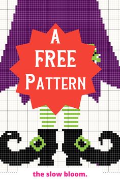 a cross stitch pattern with the words a free pattern in red, green and purple