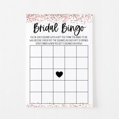 the bridal bingo game with hearts on it