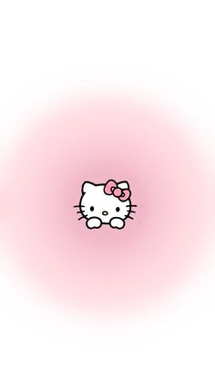 a pink hello kitty wallpaper with an image of a cat in the center and a bow on it's head