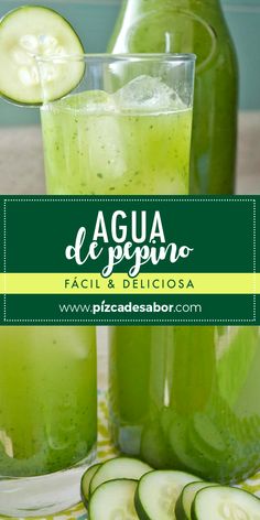 Agua de pepinoReceta fácil y deliciosa. Aqua Fresca Recipes, Cucumber Drink, Holiday Drinks Alcohol, Cucumber Water, Infused Water Recipes, Fresh Drinks, Cucumber Recipes