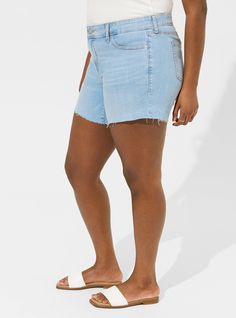 FIT Model is 5'10” wearing size 1. . Mid rise. . 5” inseam. MATERIALS + CARE Denim woven fabric. 97% cotton, 3% spandex. Machine wash cold, inside out. Tumble dry low. Imported. DETAILS Button fly. . 5-pocket design. . . The best plus size women's 5 inch perfect boyfriend classic denim mid-rise short skinny jeans in light wash made of classicdenim. Medium Wash Mid-rise Cotton Jean Shorts, Light Wash Stretch Cotton Jean Shorts, Mid-rise Medium Wash Cotton Jean Shorts, Mid-rise Washed Blue Cotton Jean Shorts, Mid-rise Cotton Denim Blue Jean Shorts, Boyfriend Denim, Perfect Boyfriend, Mid Rise Shorts, Pocket Design