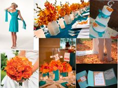 an image of a wedding with orange and blue decorations