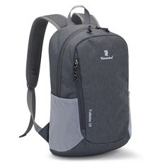 the back pack is black and has an external charger attached to it's side