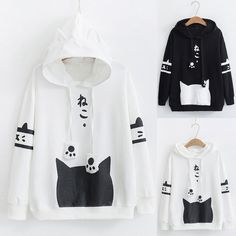 Womens Casual Sweatshirts Long Sleeve Cat Print Pocket Hoodie Sweatshirt Blouse Top Shirt Pullover Clothes Anime, Kawaii Hoodie, Spring School, Cat Kawaii, Neko Cat, School Clothes, Cheap Hoodies, Cat Hoodie, Pocket Hoodie