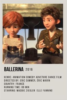 an advertisement for the movie ballerina with two people sitting down and one person holding a sign