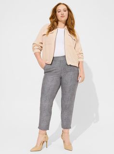 Pull-On Relaxed Taper Studio Luxe Ponte High-Rise PantPlus Size Pull-On Relaxed Taper Studio Luxe Ponte High-Rise Pant, IVY TEXTURE Trendy Plus Size Fashion, Collared Shirt Dress, Ponte Pants, Mini Skater Dress, Career Wear, High Rise Pants, Tapered Pants, Versatile Dresses, Trendy Plus Size