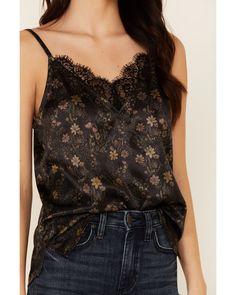 Idyllwind Women's Date Night Printed Lace Tank, Black Lace Camisole Outfit, Camisole Outfit, Boot Barn, Dream Aesthetic, Creative Stuff, Teenage Fashion, Floral Prints Pattern, Lace Camisole, Black Camis