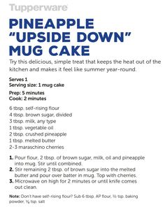 a recipe for pineapple upside down mug cake with instructions on how to make it