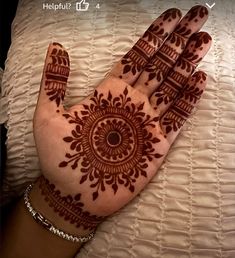 the hand is decorated with henna designs on it