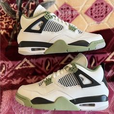 Women’s Sneakers,New,Unworn,With Box Air Jordan 4 Retro Seafoam, Jordan 4 Retro Seafoam, Jordan Green, Dream Shoe, Pretty Sneakers, Seafoam Color, White Nike Shoes, Jordan 4s, Custom Nike Shoes