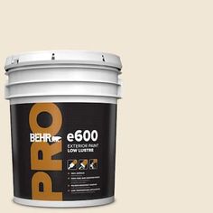 a bucket of behrox e600 paint on a white background