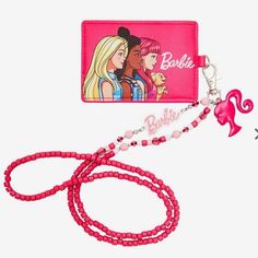 Nwt Barbie Pink Beaded Lanyard With Cardholder Keep Your Essentials Secured While You Party With Barbie! New With Tag Still Factory Sealed. This Beaded Lanyard Will Bring All The Y2k Vibes, And Features Mismatched Beads At The Bottom With Charms Of Barbie's Silhouette And Her Logo. Comes With A Removable Cardholder. Official Barbie! Plastic Cardholder Included Barbie Merchandise, Rocker Glam, Barbie Silhouette, Pink Dip Dye, Barbie Halloween, Rocker Girl, Beaded Lanyard, Bling Earrings, Cute Pastel Wallpaper