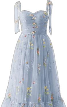 Blue Floral Applique Gown For Party, Blue Floral Embroidery Wedding Dress, Blue Floral Embroidery Dress For Wedding, Light Blue Tulle Dress With Floral Applique, Blue Floral Applique Prom Dress, Blue Floral Applique Dress For Prom, Blue Tulle Dress With Floral Applique, Blue Wedding Dress With Floral Applique, Blue Floral Applique Wedding Dress