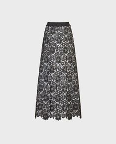 Black Lace Maxi Skirt: Women's Luxury Skirts | Anne Fontaine Long Lace Skirt With Floral Embroidery, Elegant Embroidered Lace Bottoms, Elegant Embroidered Long Skirt, Black Floral Maxi Skirt, Black Lace Maxi Skirt, Lace Maxi Skirt, Long Floral Skirt, Holiday Party Fashion, Maxi Lace Skirt