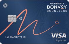 a blue and orange visa card with the words, marion bonvoy bound on it