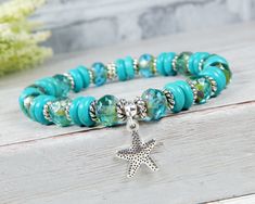 Starfish Bracelet, Infinite Love, Beach Bracelets, Ocean Jewelry, Ocean Inspired, Turquoise Howlite, Nature Inspired Jewelry, Bracelets For Women, Ocean Inspiration