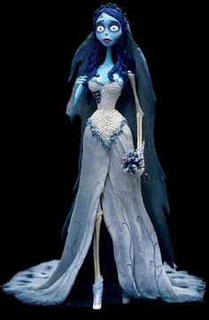 the corpse bride is dressed in blue and white