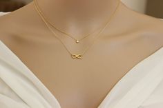 Set of two necklaces, diamond infinity necklace, gift for mom, anniversary gift, wedding gifts, deli Infinity Necklace With Delicate Chain For Wedding, Dainty Infinity Necklace For Wedding, Minimalist Infinity Necklace For Wedding, Tiny Diamond Necklace, Diamond Infinity Necklace, Infinity Necklace Gold, Silver Gold Necklace, Necklaces Diamond, Two Necklaces