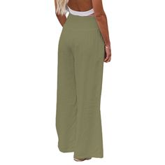 Army Green Pleated High Waist Casual Pants Solid Color Straight Dress Pants For Summer, Summer Straight Dress Pants Solid Color, Summer Solid Color Straight Dress Pants, Summer Straight Dress Pants In Solid Color, Versatile Summer Dress Pants With Pockets, High-waisted Solid Color Pants For Day Out, Summer Solid Dress Pants With Elastic Waistband, Solid Summer Dress Pants With Elastic Waistband, Casual Khaki Dress Pants For Summer