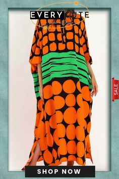 Green Casual Print Patchwork O Neck Long Dress Dresses Dresses By Length, Wholesale Fashion, Women's Fashion Dresses, Dresses Online, Buy Now, Long Dress, Fashion Dresses, Orange, Yellow