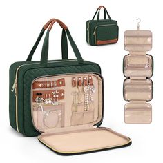 PRICES MAY VARY. Extra Jewelry Compartment : Wedama toiletry travel bag is design with jewelry organizer compartment. It is more than a toiletry bag, but also a jewelry organizer. We add compartment in the front pocket of travel bag for rings, ear rings, bracelet, bangle , necklace, and other jewelries, meeting your travel toiletries and makeup needs. Large Capacity: 12 x 4.3 x 9 inches (rolled), 12 x 38.1 inches (open). You can quickly put all the cosmetics, skin care products, shower gel, sham Travel Medicine Bag, Best Travel Accessories Woman, Travel Assessories For Women, Travel Must Haves For Women, Bathroom Dark Green, Amazon Travel Essentials, Essential Aesthetic, Gym Supplies, Bathroom Dark