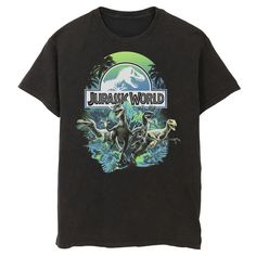 He'll love the look of this Men's Jurassic World Blue Green Jungle Velociraptor Attack Graphic Tee. Crewneck Short sleeves FABRIC & CARE Cotton Machine wash Imported Size: 3XL. Color: Black. Gender: male. Age Group: adult. Black Dinosaur Print Short Sleeve T-shirt, Black Dinosaur Print Crew Neck Top, Black Short Sleeve T-shirt With Dinosaur Print, Green Jungle, Jurassic World, Ash Grey, Unisex T Shirt, Tshirt Print, Printed Shirts