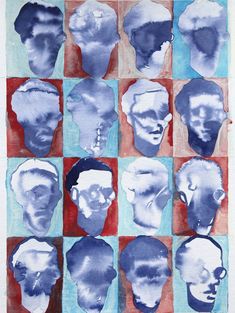 an art work with multiple images of men's heads