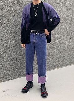 Purple Outfit Korean Men, Man Purple Outfit, Purple Dark Academia Outfit Men, Purple Clothing Men, Purple Clothes Aesthetic Men, Purple Aesthetic Outfit Men, Purple Grunge Outfits Men, Purple Outfit Ideas Men, Purple And Black Outfits Men