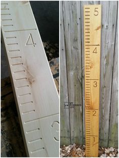 two pictures one shows a ruler and the other shows a piece of wood with numbers on it