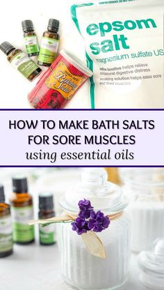 Sore Muscles Bath Soak, Essential Oils Sore Muscles, Diy Bath Salts With Essential Oils, Epson Salt Bath, Muscle Relief Bath, Bath Soak Recipe, Bath Salts Recipe, Relaxing Essential Oils, Bath Salts Diy