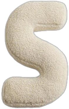 the letter s is made out of white sheep's wool and sits on a white surface