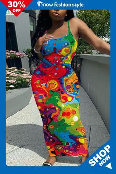 Sleeveless Casual Graphics Print Backless Spaghetti Strap Long Bodycon Maxi Slip Dress Backless Slip Dress, Long Sleeveless Dress, Vacation Essentials, Spaghetti Strap Bodycon Dress, Long Slip Dress, Bodycon Maxi Dress, Backless Bodycon Dresses, Plus Size Bodycon, Red Bodycon Dress