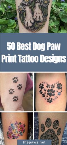 the best dog paw print tattoo designs for men and women on their arm, leg or thigh