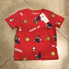 Super Mario Shirt, Size 4, Nwt Super Mario Shirt, Girl Power Tee, Mario Shirt, Pokemon Shirts, Super Mario Brothers, Gamer T Shirt, Red T, Retro Tshirt, Kids Shorts