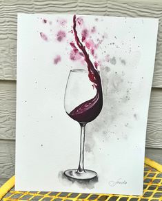 a painting of a glass of red wine